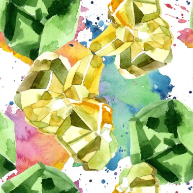 Yeşil elmas taş takı mineral. Sorunsuz arka plan deseni. Kumaş duvar kağıdı yazdırma doku. Geometrik kuvars çokgen kristal taş mozaik şekil Ametist mücevher.