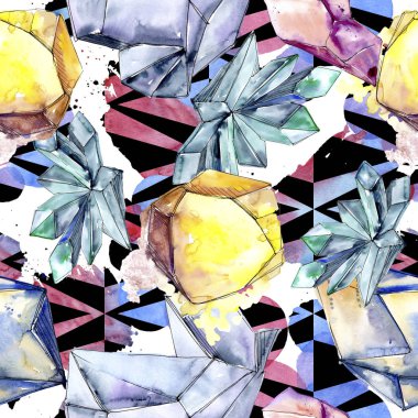 Renkli elmas taş takı mineral. Sorunsuz arka plan deseni. Kumaş duvar kağıdı yazdırma doku. Geometrik kuvars çokgen kristal taş mozaik şekil Ametist mücevher.