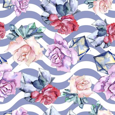 Renkli elmas taş takı mineral. Sorunsuz arka plan deseni. Kumaş duvar kağıdı yazdırma doku. Geometrik kuvars çokgen kristal taş mozaik şekil Ametist mücevher.