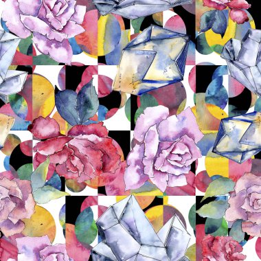 Renkli elmas taş takı mineral. Sorunsuz arka plan deseni. Kumaş duvar kağıdı yazdırma doku. Geometrik kuvars çokgen kristal taş mozaik şekil Ametist mücevher.