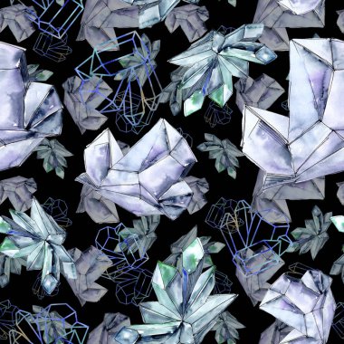 Renkli elmas taş takı mineral. Sorunsuz arka plan deseni. Kumaş duvar kağıdı yazdırma doku. Geometrik kuvars çokgen kristal taş mozaik şekil Ametist mücevher.