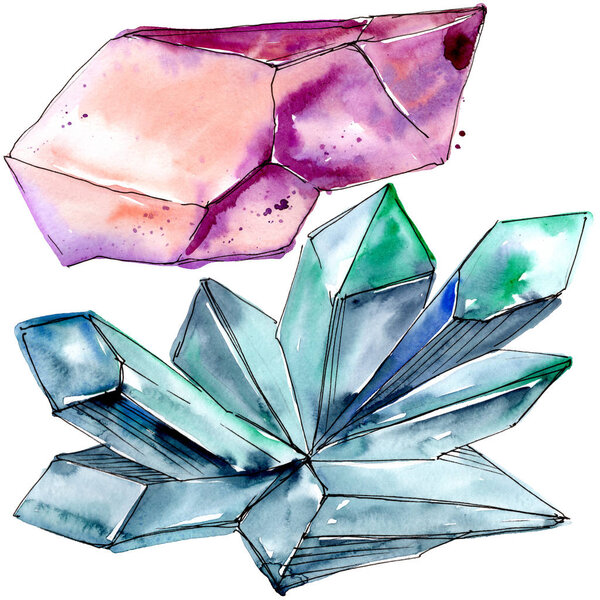 Colorful diamond rock jewelry mineral. Isolated illustration element. Geometric quartz polygon crystal stone mosaic shape amethyst gem.