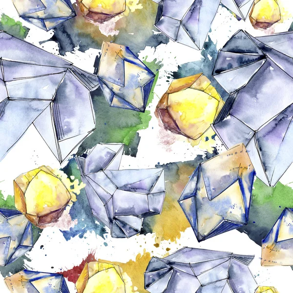 彩色钻石岩石首饰矿物 无缝的背景图案 织物墙纸打印纹理 几何石英多边形水晶石马赛克形状紫水晶宝石 — 图库照片