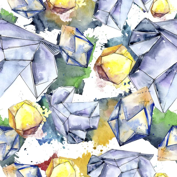 Colorful diamond rock jewelry mineral. Seamless background pattern. Fabric wallpaper print texture. Geometric quartz polygon crystal stone mosaic shape amethyst gem.