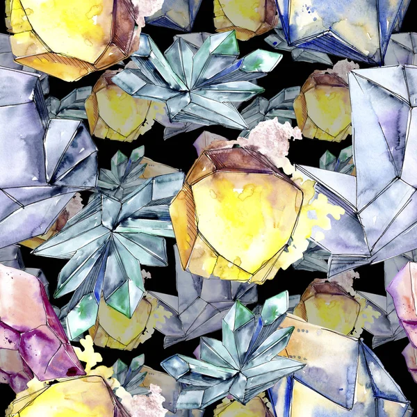 Colorful diamond rock jewelry mineral. Seamless background pattern. Fabric wallpaper print texture. Geometric quartz polygon crystal stone mosaic shape amethyst gem.