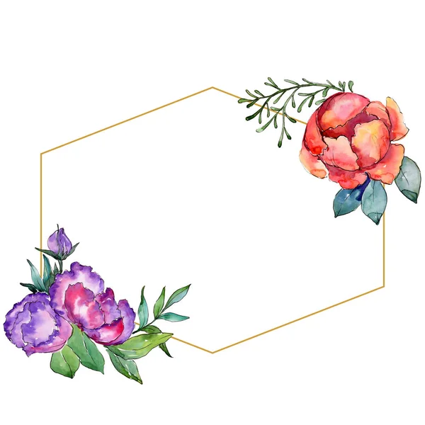 Aquarell Bunten Strauß Blume Blütenbotanische Blume Rahmen Bordüre Ornament Quadrat — Stockfoto