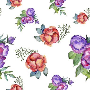 Sulu boya renkli buket çiçek. Botanik çiçek. Sorunsuz arka plan deseni.