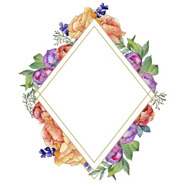 Sulu boya renkli buket çiçek. Botanik çiçek. Çerçeve kenarlığı süsleme Meydanı.