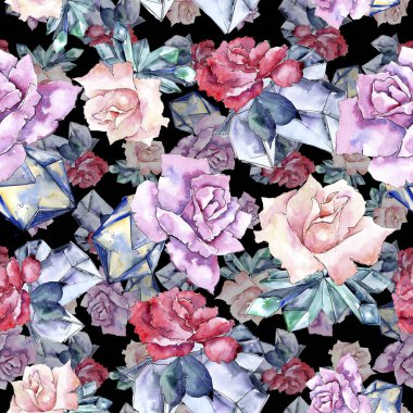 Renkli elmas taş takı mineral. Sorunsuz arka plan deseni. Kumaş duvar kağıdı yazdırma doku. Geometrik kuvars çokgen kristal taş mozaik şekil Ametist mücevher.