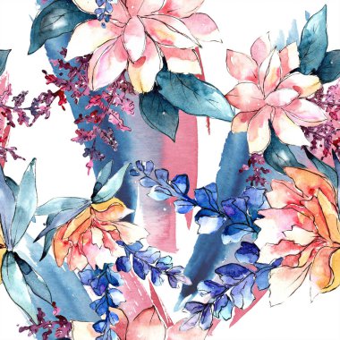 Sulu boya renkli buket çiçek. Botanik çiçek. Sorunsuz arka plan deseni. Kumaş duvar kağıdı yazdırma doku. Arka plan, doku, sarıcı desen, kenarlık için Aquarelle kır çiçeği.