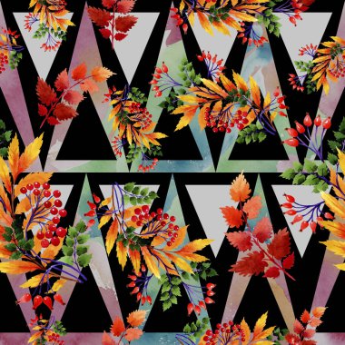 Yaprak suluboya sonbahar süsleme. Yaprak bitki botanik bahçe çiçek yaprakları. Sorunsuz arka plan deseni. Kumaş duvar kağıdı yazdırma doku. Aquarelle yaprak için arka plan, doku, sarıcı desen.