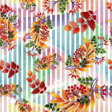 Yaprak suluboya sonbahar süsleme. Yaprak bitki botanik bahçe çiçek yaprakları. Sorunsuz arka plan deseni. Kumaş duvar kağıdı yazdırma doku. Aquarelle yaprak için arka plan, doku, sarıcı desen.