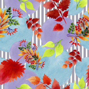 Yaprak suluboya sonbahar süsleme. Yaprak bitki botanik bahçe çiçek yaprakları. Sorunsuz arka plan deseni. Kumaş duvar kağıdı yazdırma doku. Aquarelle yaprak için arka plan, doku, sarıcı desen.