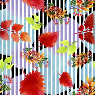 Yaprak suluboya sonbahar süsleme. Yaprak bitki botanik bahçe çiçek yaprakları. Sorunsuz arka plan deseni. Kumaş duvar kağıdı yazdırma doku. Aquarelle yaprak için arka plan, doku, sarıcı desen.