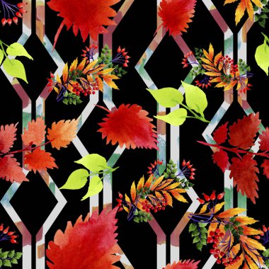 Yaprak suluboya sonbahar süsleme. Yaprak bitki botanik bahçe çiçek yaprakları. Sorunsuz arka plan deseni. Kumaş duvar kağıdı yazdırma doku. Aquarelle yaprak için arka plan, doku, sarıcı desen.