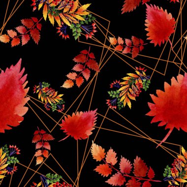 Yaprak suluboya sonbahar süsleme. Yaprak bitki botanik bahçe çiçek yaprakları. Sorunsuz arka plan deseni. Kumaş duvar kağıdı yazdırma doku. Aquarelle yaprak için arka plan, doku, sarıcı desen.