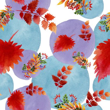 Yaprak suluboya sonbahar süsleme. Yaprak bitki botanik bahçe çiçek yaprakları. Sorunsuz arka plan deseni. Kumaş duvar kağıdı yazdırma doku. Aquarelle yaprak için arka plan, doku, sarıcı desen.