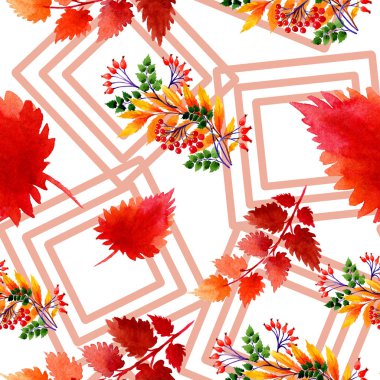 Yaprak suluboya sonbahar süsleme. Yaprak bitki botanik bahçe çiçek yaprakları. Sorunsuz arka plan deseni. Kumaş duvar kağıdı yazdırma doku. Aquarelle yaprak için arka plan, doku, sarıcı desen.