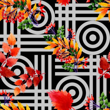 Yaprak suluboya sonbahar süsleme. Yaprak bitki botanik bahçe çiçek yaprakları. Sorunsuz arka plan deseni. Kumaş duvar kağıdı yazdırma doku. Aquarelle yaprak için arka plan, doku, sarıcı desen.