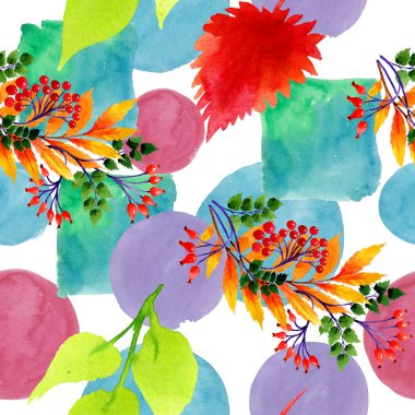 Yaprak suluboya sonbahar süsleme. Yaprak bitki botanik bahçe çiçek yaprakları. Sorunsuz arka plan deseni. Kumaş duvar kağıdı yazdırma doku. Aquarelle yaprak için arka plan, doku, sarıcı desen.