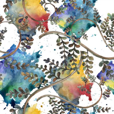 Fern bırakır. Yaprak fren bitki botanik bahçe çiçek yaprakları. Sorunsuz arka plan deseni. Kumaş duvar kağıdı yazdırma doku. Aquarelle yaprak için arka plan, doku, sarıcı desen, çerçeve veya kenarlık.