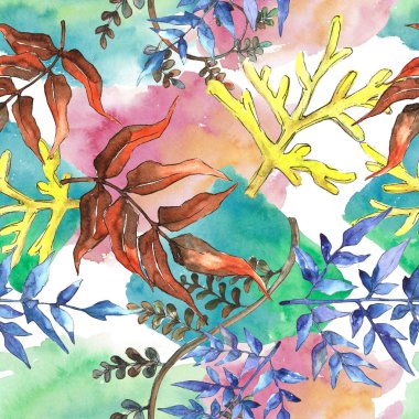 Fern bırakır. Yaprak fren bitki botanik bahçe çiçek yaprakları. Sorunsuz arka plan deseni. Kumaş duvar kağıdı yazdırma doku. Aquarelle yaprak için arka plan, doku, sarıcı desen, çerçeve veya kenarlık.