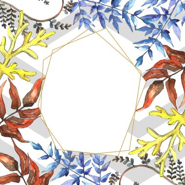 Fern bırakır. Yaprak fren bitki botanik bahçe çiçek yaprakları. Çerçeve kenarlığı süsleme Meydanı. Aquarelle yaprak için arka plan, doku, sarıcı desen, çerçeve veya kenarlık.