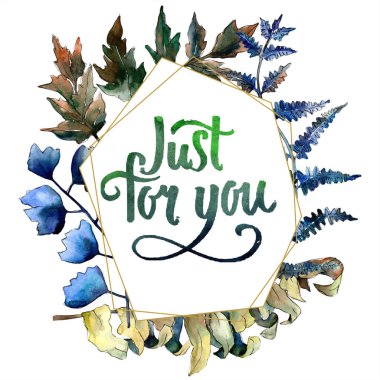 Mavi eğreltiotu yaprakları. Yaprak fren bitki botanik bahçe çiçek yaprakları. Çerçeve kenarlığı süsleme Meydanı. Aquarelle yaprak için arka plan, doku, sarıcı desen, çerçeve veya kenarlık.