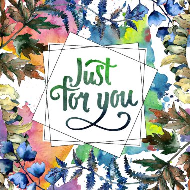 Mavi eğreltiotu yaprakları. Yaprak fren bitki botanik bahçe çiçek yaprakları. Çerçeve kenarlığı süsleme Meydanı. Aquarelle yaprak için arka plan, doku, sarıcı desen, çerçeve veya kenarlık.