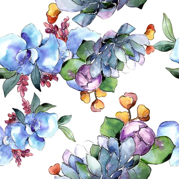 Akwarela Bukiet Kolorowy Kwiat Botaniczny Kwiat Kwiatowy Bezszwowe Tło Wzór — Zdjęcie stockowe