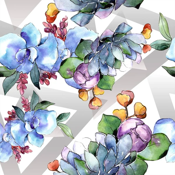 水彩のカラフルなブーケの花 花植物の花 シームレスな背景パターン 壁紙印刷手触りの生地 テクスチャ ラッパー パターン ボーダー Aquarelle ワイルドフラワー — ストック写真