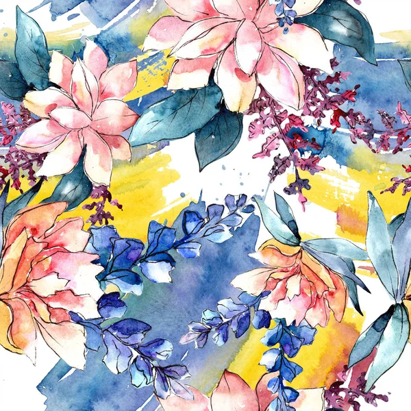 水彩のカラフルなブーケの花 花植物の花 シームレスな背景パターン 壁紙印刷手触りの生地 テクスチャ ラッパー パターン ボーダー Aquarelle ワイルドフラワー — ストック写真
