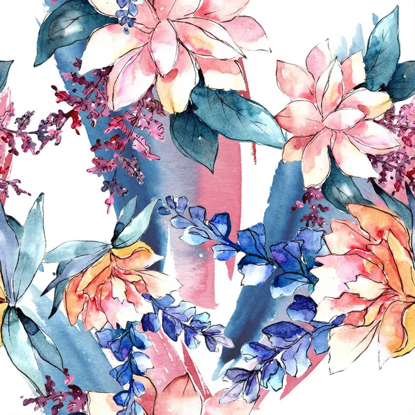 Sulu boya renkli buket çiçek. Botanik çiçek. Sorunsuz arka plan deseni. Kumaş duvar kağıdı yazdırma doku. Arka plan, doku, sarıcı desen, kenarlık için Aquarelle kır çiçeği.