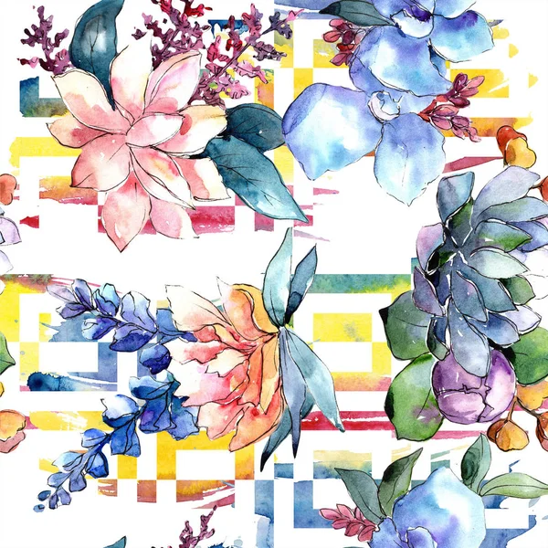 Watercolor Colorful Bouquet Flower Floral Botanical Flower Seamless Background Pattern — Stock Photo, Image