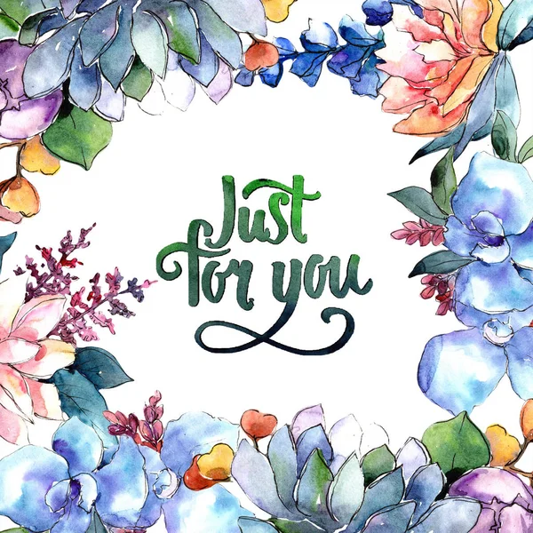 Sulu boya renkli buket çiçek. Botanik çiçek. Çerçeve kenarlığı süsleme Meydanı. Arka plan, doku, sarıcı desen, çerçeve veya kenarlık için Aquarelle kır çiçeği.