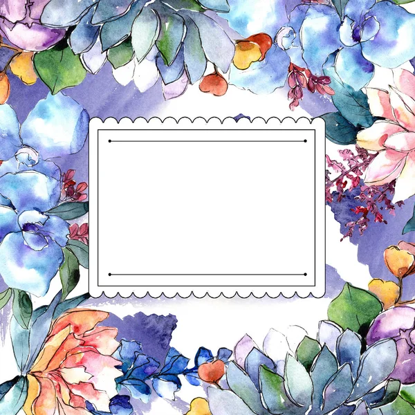 Aquarel Kleurrijke Boeket Bloemen Floral Botanische Bloem Frame Grens Ornament — Stockfoto