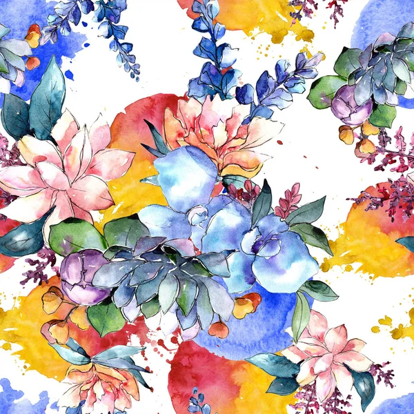 Květinový Akvarel Barevné Kytice Květinové Botanické Květin Vzor Bezešvé Pozadí — Stock fotografie