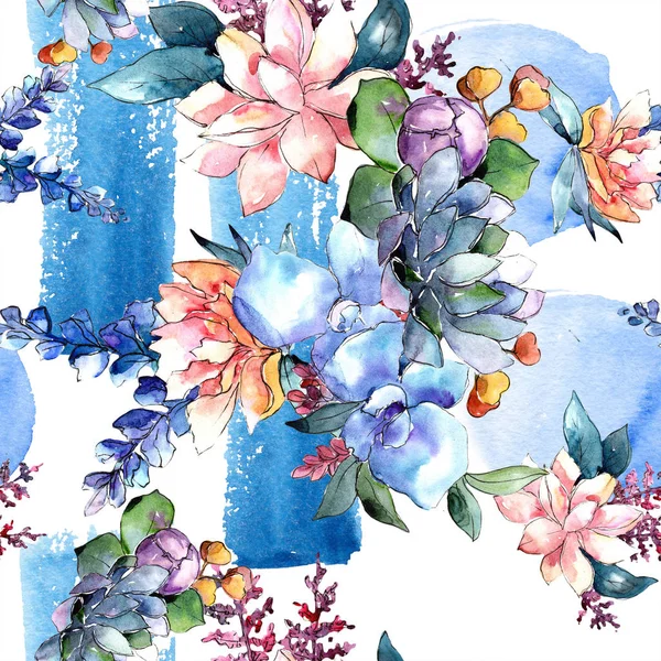 Akwarela Bukiet Kolorowy Kwiat Botaniczny Kwiat Kwiatowy Bezszwowe Tło Wzór — Zdjęcie stockowe