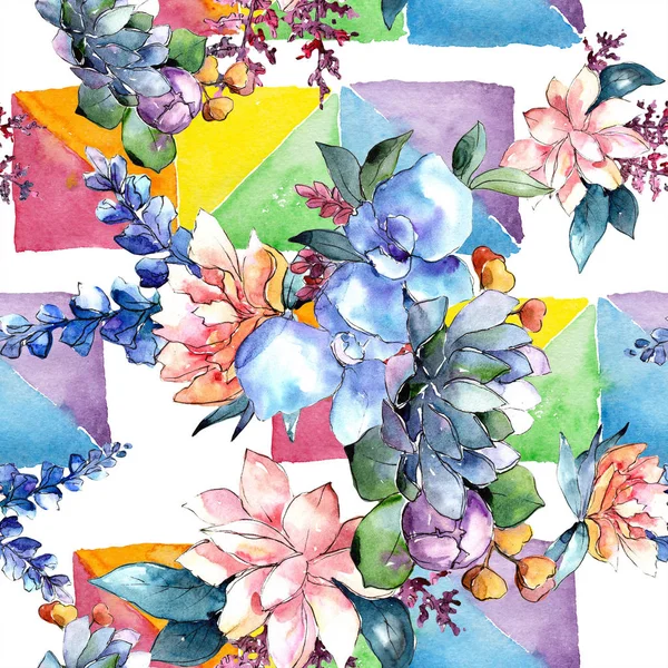 Watercolor colorful bouquet flower. Floral botanical flower. Frame border ornament square. Aquarelle wildflower for background, texture, wrapper pattern, frame or border.