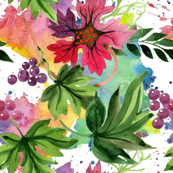 Акварельний Орнамент Листя Квітів Квіткова Ботанічна Квітка Безшовний Візерунок Тла — стокове фото