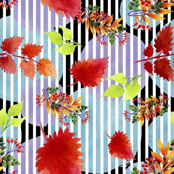 Yaprak suluboya sonbahar süsleme. Yaprak bitki botanik bahçe çiçek yaprakları. Sorunsuz arka plan deseni. Kumaş duvar kağıdı yazdırma doku. Aquarelle yaprak için arka plan, doku, sarıcı desen.