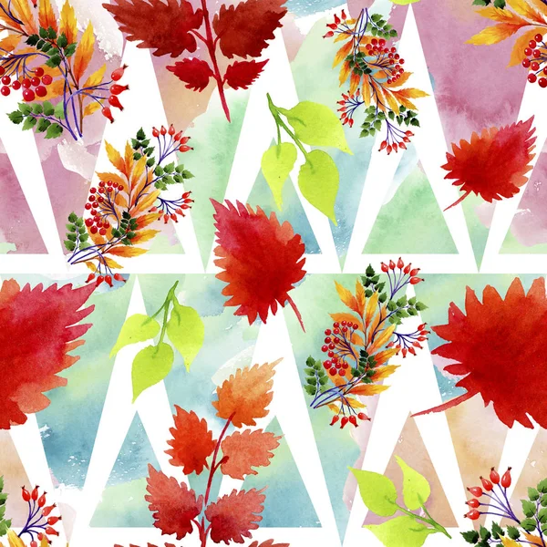 Yaprak suluboya sonbahar süsleme. Yaprak bitki botanik bahçe çiçek yaprakları. Sorunsuz arka plan deseni. Kumaş duvar kağıdı yazdırma doku. Aquarelle yaprak için arka plan, doku, sarıcı desen.