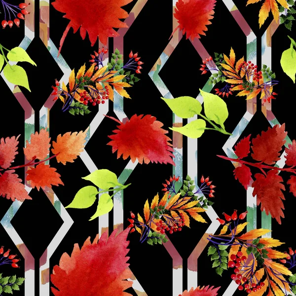 Yaprak suluboya sonbahar süsleme. Yaprak bitki botanik bahçe çiçek yaprakları. Sorunsuz arka plan deseni. Kumaş duvar kağıdı yazdırma doku. Aquarelle yaprak için arka plan, doku, sarıcı desen.
