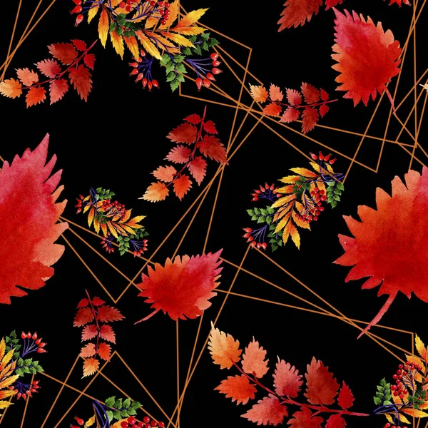Yaprak suluboya sonbahar süsleme. Yaprak bitki botanik bahçe çiçek yaprakları. Sorunsuz arka plan deseni. Kumaş duvar kağıdı yazdırma doku. Aquarelle yaprak için arka plan, doku, sarıcı desen.