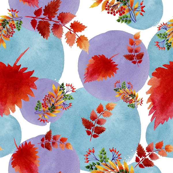 Yaprak suluboya sonbahar süsleme. Yaprak bitki botanik bahçe çiçek yaprakları. Sorunsuz arka plan deseni. Kumaş duvar kağıdı yazdırma doku. Aquarelle yaprak için arka plan, doku, sarıcı desen.