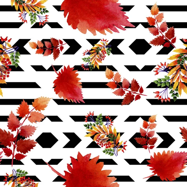 Yaprak suluboya sonbahar süsleme. Yaprak bitki botanik bahçe çiçek yaprakları. Sorunsuz arka plan deseni. Kumaş duvar kağıdı yazdırma doku. Aquarelle yaprak için arka plan, doku, sarıcı desen.