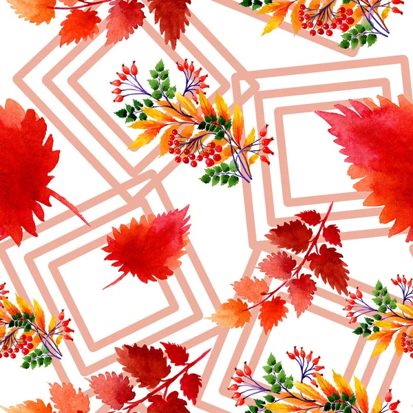 Yaprak suluboya sonbahar süsleme. Yaprak bitki botanik bahçe çiçek yaprakları. Sorunsuz arka plan deseni. Kumaş duvar kağıdı yazdırma doku. Aquarelle yaprak için arka plan, doku, sarıcı desen.