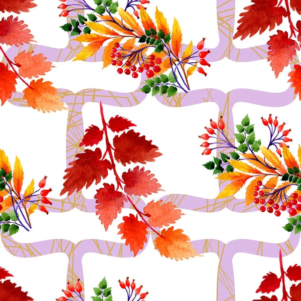 Watercolor autumn ornament of leaves. Leaf plant botanical garden floral foliage. Seamless background pattern. Fabric wallpaper print texture. Aquarelle leaf for background, texture, wrapper pattern.