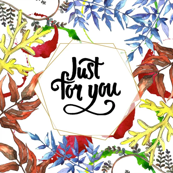 Fern bırakır. Yaprak fren bitki botanik bahçe çiçek yaprakları. Çerçeve kenarlığı süsleme Meydanı. Aquarelle yaprak için arka plan, doku, sarıcı desen, çerçeve veya kenarlık.