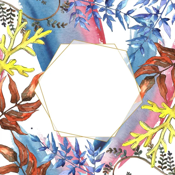 Fern bırakır. Yaprak fren bitki botanik bahçe çiçek yaprakları. Çerçeve kenarlığı süsleme Meydanı. Aquarelle yaprak için arka plan, doku, sarıcı desen, çerçeve veya kenarlık.